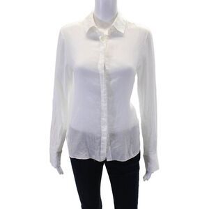 Brock Collection Womens Cotton Collared Long Sleeve Button Up Shirt White Size 6